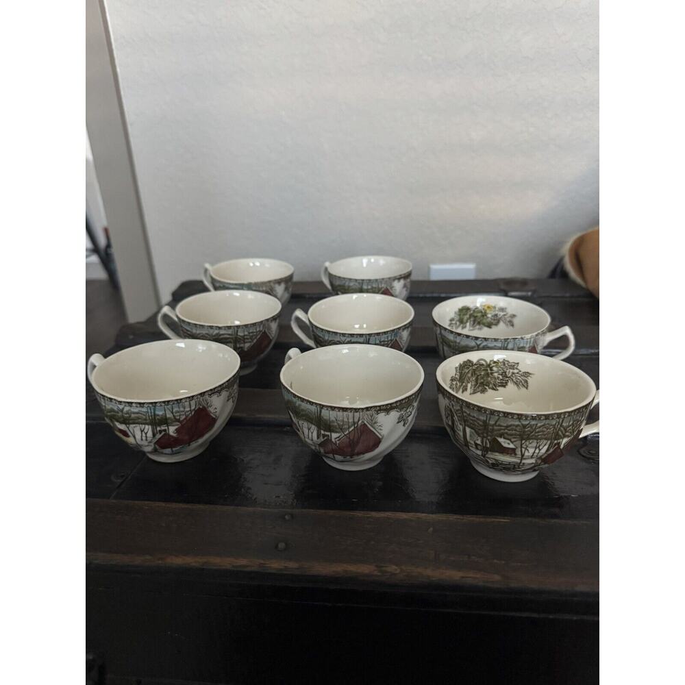 8 Johnson Brothers Friendly Village ICE HOUSE Tea Coffee Cups Made in England